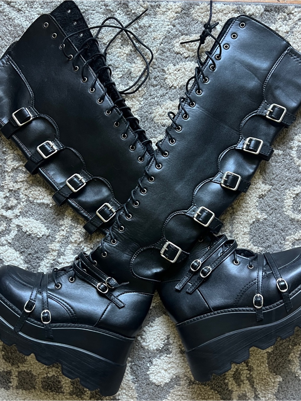 Black Over The Knee Goth Platform Boots Buckle Strap Thigh High Sz 39 /US 8